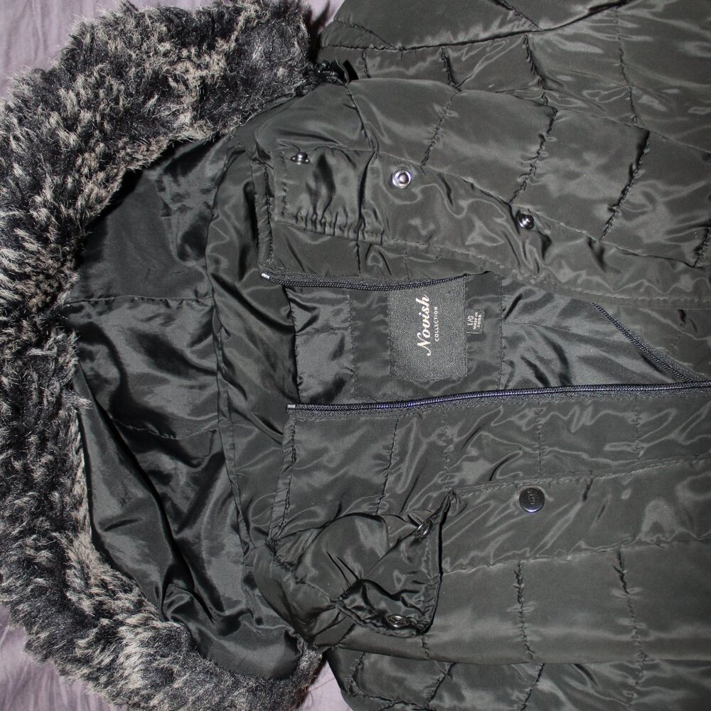 Novish Collection Black Quilted Faux Fur Hooded Puffer Coat Women’s L Long Winte - Picture 12 of 12